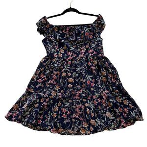 Floral Navy Ruffle Off-Shoulder Dress Womens M By Lulus Fairy Grunge CountryCore